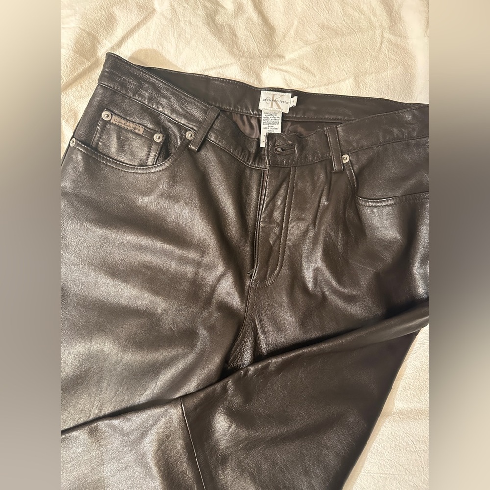 Calvin Klein vintage real leather brown pants